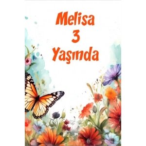 Gri Turuncu Kelebekler Temalı Doğum Günü Afişi 50X70 cm