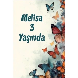 Renkli Kelebekler Temalı Doğum Günü Afişi -6 35X50 cm