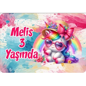 Renkli Unicorn Doğum Günü Afişi 100X150 cm