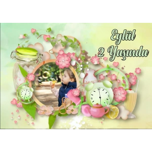 Resimli Çiçek Temalı Doğum Günü Afişi 100X150 cm