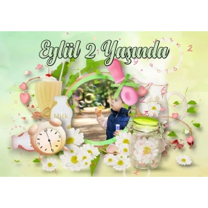 Resimli Çiçek Temalı Doğum Günü Afişi 100X150 cm