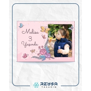 Resimli Pembe Çiçekler Temalı Doğum Günü Afişi 70X100 cm