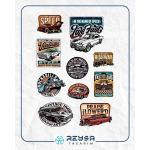 Retro Arabalar Sticker 1 10 Parça Telefon, Tablet, Defter, Laptop Sticker