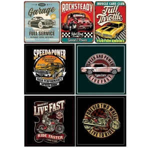 Retro Arabalar ve Motorlar Sticker Set 7 Parça Telefon, Tablet, Defter, Laptop Sticker