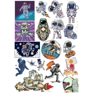 Retro Astronot Sticker Set 3 18 Parça Telefon, Tablet, Defter, Laptop Sticker