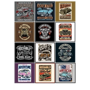 Retro Car Poster Sticker 12 Parça Telefon, Tablet, Defter, Laptop Sticker