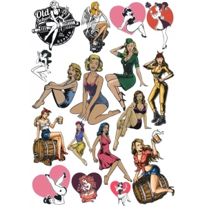 Retro Kadın Sticker Set 16 Parça Telefon, Tablet, Defter, Laptop Sticker