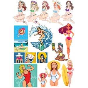 Retro Kadın Sticker Set 2 15 Parça Telefon, Tablet, Defter, Laptop Sticker