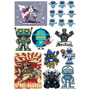 Retro Robot Sticker Set 13 Parça Telefon, Tablet, Defter, Laptop Sticker