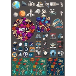 Retro Uzay Sticker Set 15 Parça Telefon, Tablet, Defter, Laptop Sticker