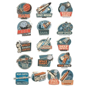 Retro Uzay Sticker Set 8 16 Parça Telefon, Tablet, Defter, Laptop Sticker