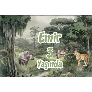 Safari Zebra ve Leopar Temalı Doğum Günü Afişi 70X100 cm