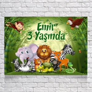 Safari Hayvanlar Temalı Doğum Günü Afişi 100X150 cm