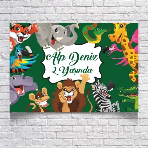 Safari Hayvanlar Temalı Doğum Günü Afişi 50X70 cm
