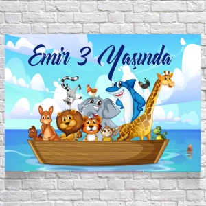 Safari Hayvanları Denizde Doğum Günü Afişi 70X100 cm