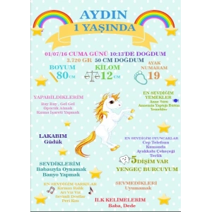 Unicorn Temalı Yaş Panosu