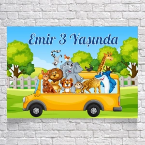 Safari Otobüs Temalı Doğum Günü Afişi 70X100 cm