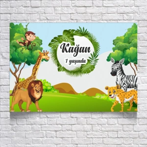 Safari Temalı Doğum Günü Afişi 100X150 cm