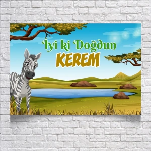 Safari Temalı Doğum Günü Afişi 100X150 cm