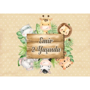 Safari temalı Doğum Günü Afişi 100X150 cm