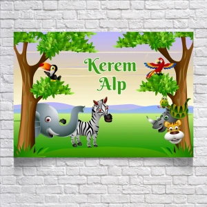 Safari Temalı Doğum Günü Afişi 100X150 cm