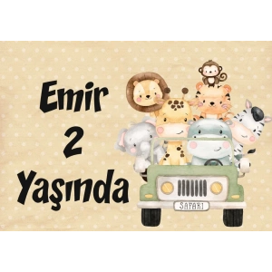 Safari temalı Doğum Günü Afişi 35X50 cm