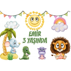 Safari temalı Doğum Günü Afişi 70X100 cm