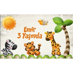 Safari temalı Doğum Günü Afişi 70X100 cm