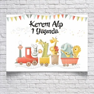 Safari Treni Temalı Doğum Günü Afişi 35X50 cm