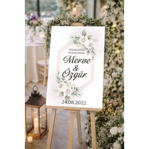 Pembe ve Beyaz Çiekli Düğün, Nişan ve Söz Karşılama Panosu – 50x70 cm