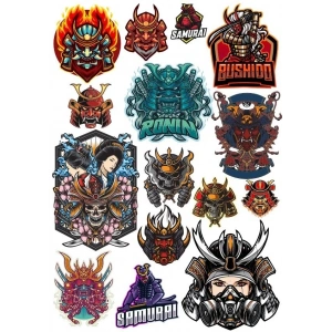 Samurai Savaşçı Sticker Set-6 17 Parça Telefon, Tablet, Defter, Laptop Sticker