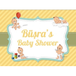 Sarı Bebek ve Oyuncak Temalı Baby Shower Afişi 70x100 Cm
