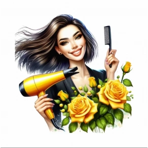 Sarı Güllü Kuaför Kız Duvar Stickerı