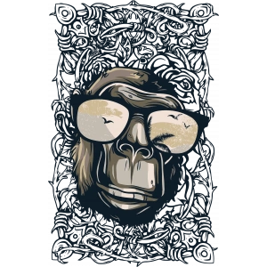 Gözlük Takmış Goril Sticker 10x10 cmRenkli Sticker