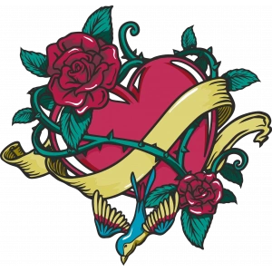 Sarmaşıklar Gül ve Kalp Sticker 10x10 cmRenkli Sticker