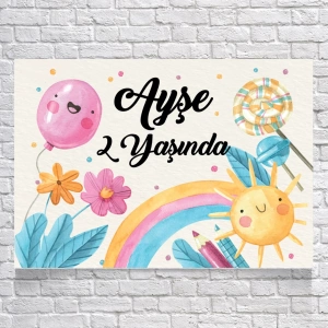 Şeker Gökkuşağı Temalı Doğum Günü Afişi 70X100 cm