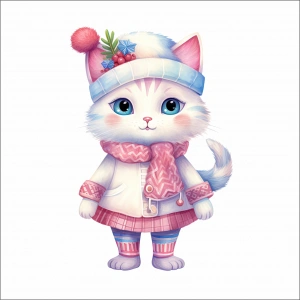 Şeker Pembesi Kış Kedisi Duvar Stickerı