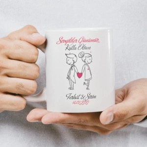 Sevgililer Günü Kutlu Olsun El Ele Tutuşan Çizgi Çift Kupas