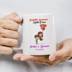 Sevgililer Günümüz Kutlu Olsun Sarılan Çift Çelenkli Kupası