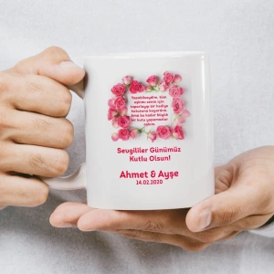 Sevgililer Günümüz Kutlu Olsun Yanaktan Öpen Çizgi Çift Kupası