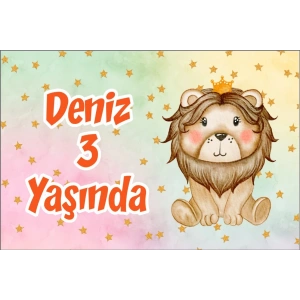 Sevimli Aslan Temalı Doğum Günü Afişi 100X150 cm