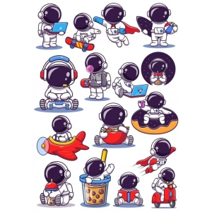 Sevimli Astronot Sticker Set 2 15 Parça Telefon, Tablet, Defter, Laptop Sticker