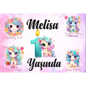 Unicorn Temalı Doğum Günü Afişi 35X50 cm