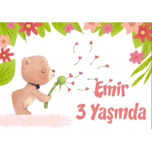 Sevimli Ayıcık Temalı Doğum Günü Afişi 35X50 cm