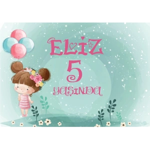 Sevimli Kız Temalı Doğum Günü Afişi 50X70 cm