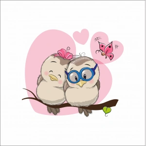 Sevimli Baykuşlar ve Kelebek Sticker