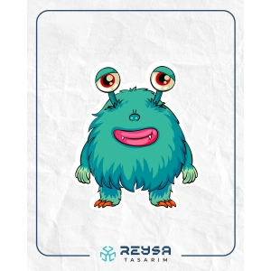 Sevimli Canavar Sticker 10x10 cmRenkli Sticker