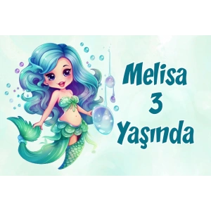 Sevimli Deniz Kızı Temalı Doğum Günü Afişi 70X100 cm