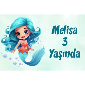 Sevimli DEniz Kızı Temalı Doğum Günü Afişi -2 50X70 cm