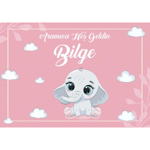 Sevimli Fil Temalı Bebek Karşılama Afişi 35x50 Cm